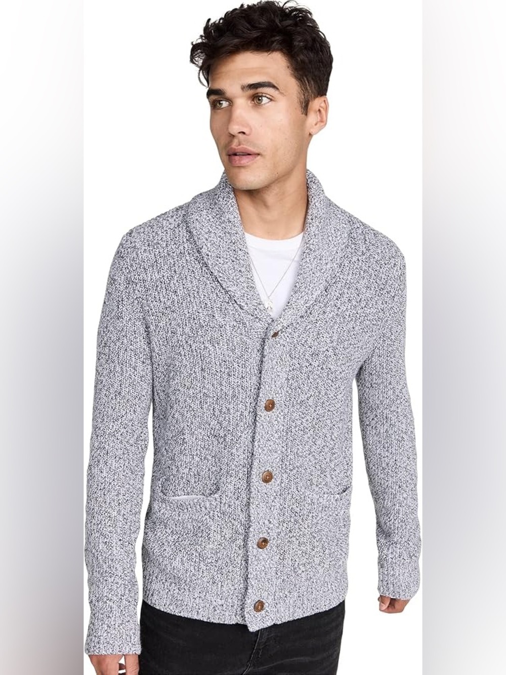 Faherty Marl Cotton Cashmere Cardigan size Medium in Light Gray Marl